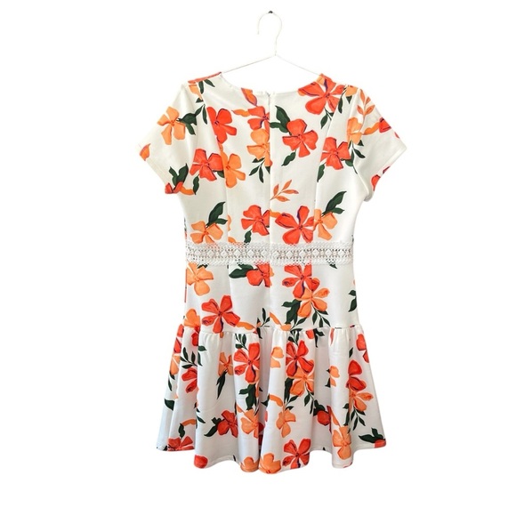 New Alexia Admor Floral Lace Trim Fit & Flare Mini Dress 10 Peach White Fern - Picture 6 of 14